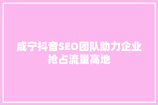 咸宁抖音SEO团队助力企业抢占流量高地