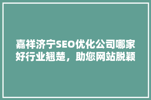 嘉祥济宁SEO优化公司哪家好行业翘楚，助您网站脱颖而出