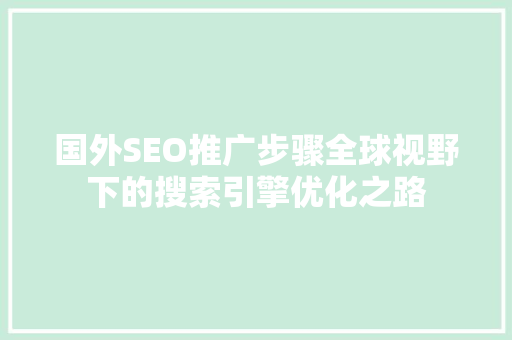 国外SEO推广步骤全球视野下的搜索引擎优化之路
