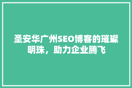 圣安华广州SEO博客的璀璨明珠，助力企业腾飞
