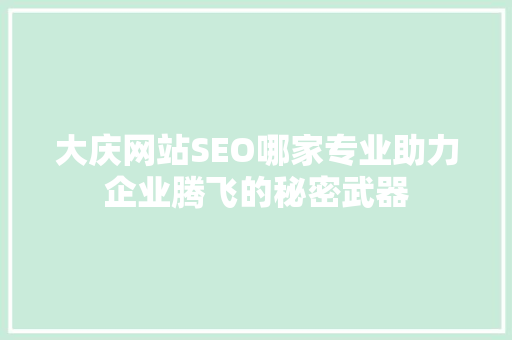 大庆网站SEO哪家专业助力企业腾飞的秘密武器
