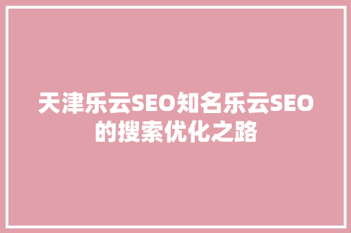 天津乐云SEO知名乐云SEO的搜索优化之路