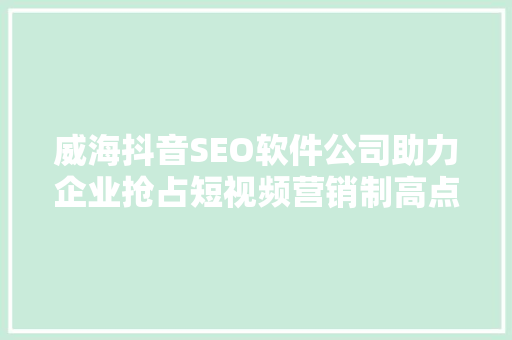 威海抖音SEO软件公司助力企业抢占短视频营销制高点