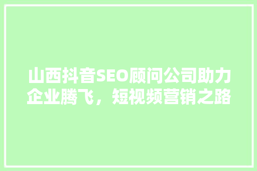 山西抖音SEO顾问公司助力企业腾飞，短视频营销之路