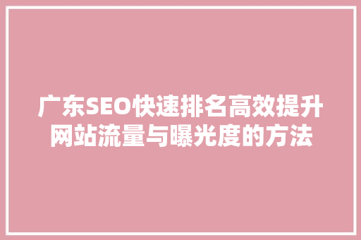 广东SEO快速排名高效提升网站流量与曝光度的方法