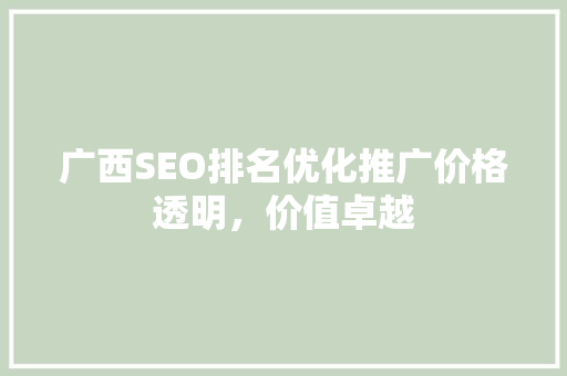 广西SEO排名优化推广价格透明，价值卓越