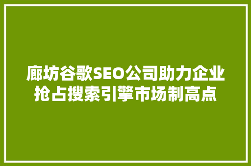 廊坊谷歌SEO公司助力企业抢占搜索引擎市场制高点