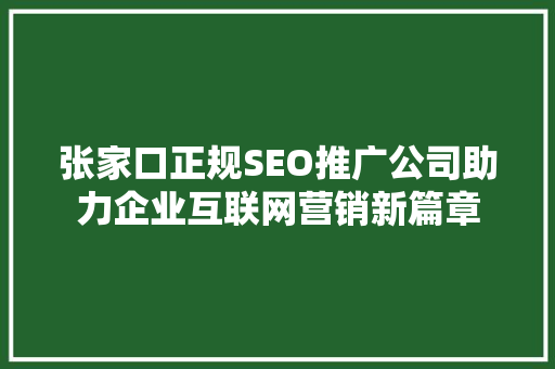 张家口正规SEO推广公司助力企业互联网营销新篇章