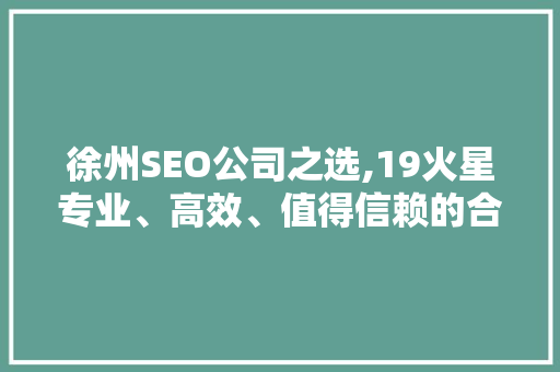 徐州SEO公司之选,19火星专业、高效、值得信赖的合作伙伴