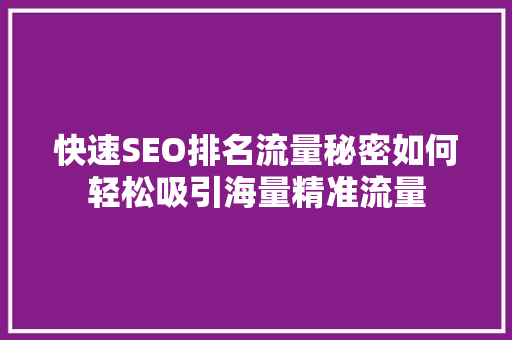 快速SEO排名流量秘密如何轻松吸引海量精准流量