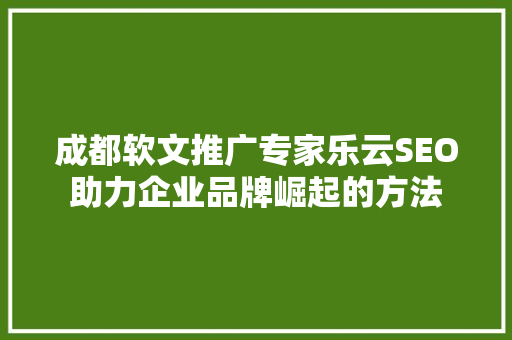 成都软文推广专家乐云SEO助力企业品牌崛起的方法