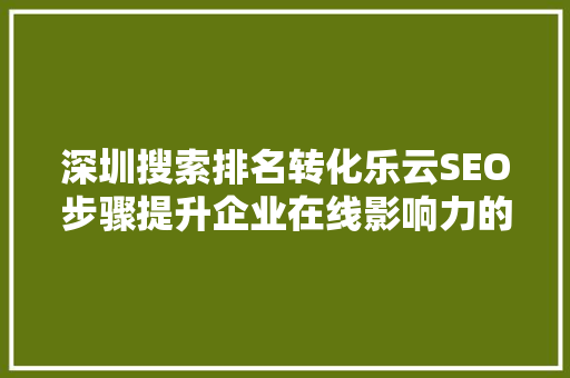 深圳搜索排名转化乐云SEO步骤提升企业在线影响力的秘密武器