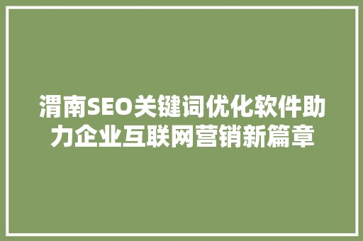 渭南SEO关键词优化软件助力企业互联网营销新篇章  第1张
