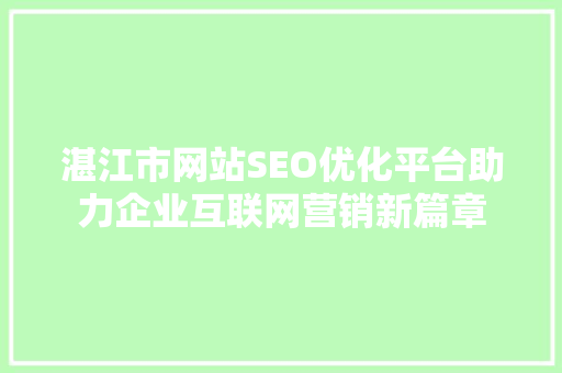 湛江市网站SEO优化平台助力企业互联网营销新篇章