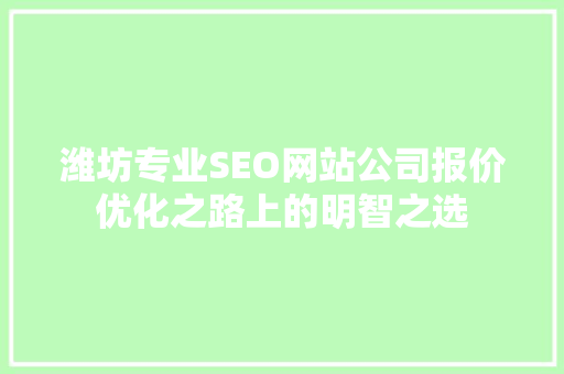 潍坊专业SEO网站公司报价优化之路上的明智之选
