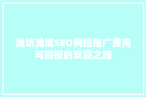 潍坊潍城SEO网络推广费用与回报的双赢之路