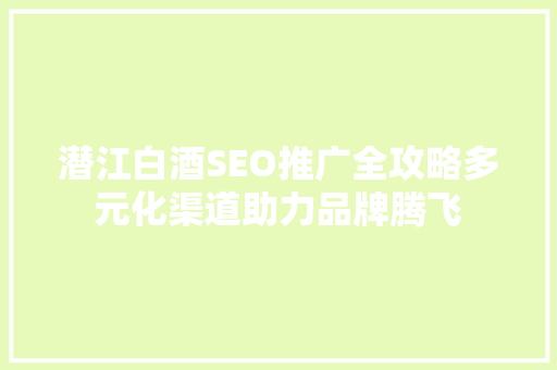 潜江白酒SEO推广全攻略多元化渠道助力品牌腾飞