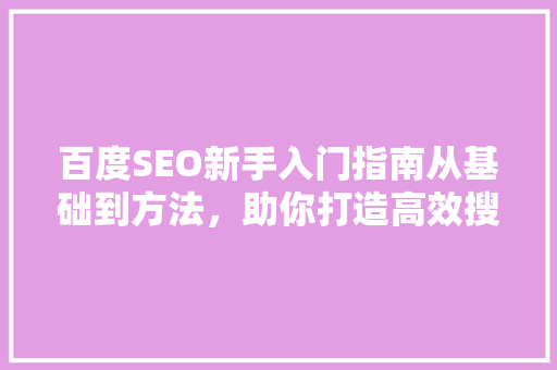 百度SEO新手入门指南从基础到方法，助你打造高效搜索引擎优化步骤