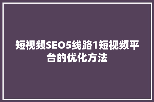 短视频SEO5线路1短视频平台的优化方法