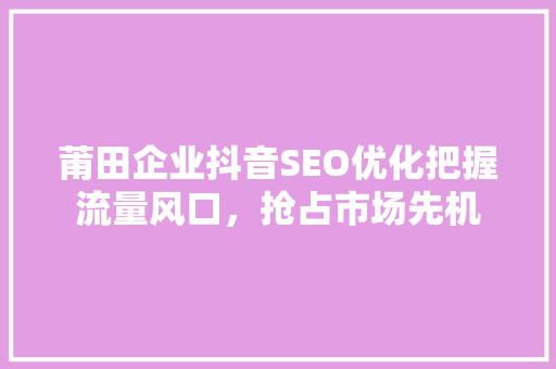莆田企业抖音SEO优化把握流量风口，抢占市场先机