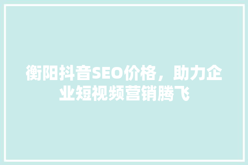 衡阳抖音SEO价格，助力企业短视频营销腾飞
