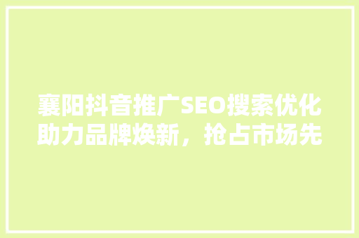襄阳抖音推广SEO搜索优化助力品牌焕新，抢占市场先机