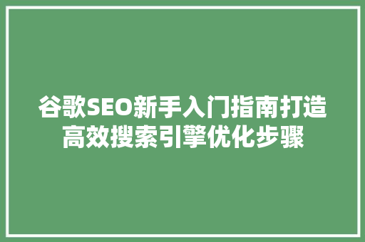 谷歌SEO新手入门指南打造高效搜索引擎优化步骤
