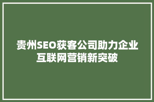 贵州SEO获客公司助力企业互联网营销新突破