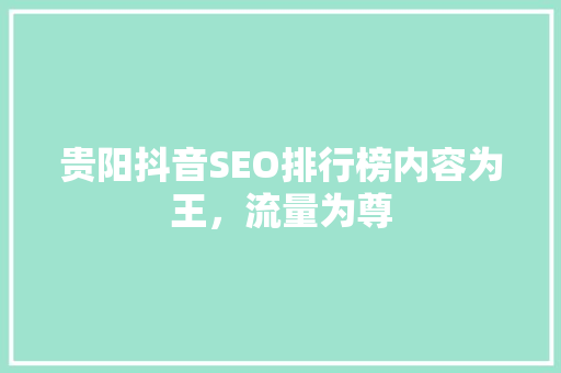 贵阳抖音SEO排行榜内容为王，流量为尊