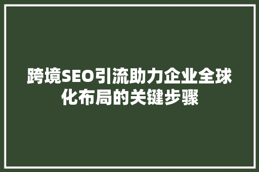 跨境SEO引流助力企业全球化布局的关键步骤