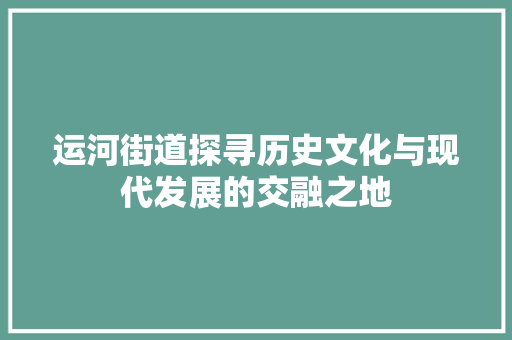 运河街道探寻历史文化与现代发展的交融之地