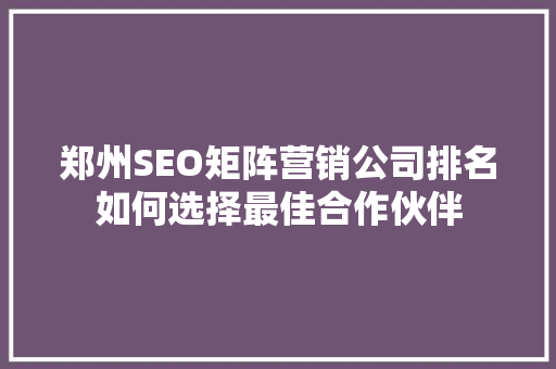 郑州SEO矩阵营销公司排名如何选择最佳合作伙伴