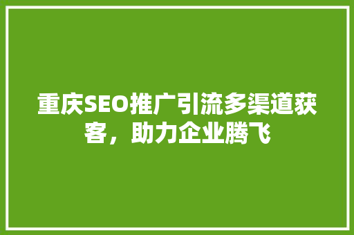 重庆SEO推广引流多渠道获客，助力企业腾飞