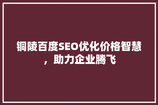 铜陵百度SEO优化价格智慧，助力企业腾飞