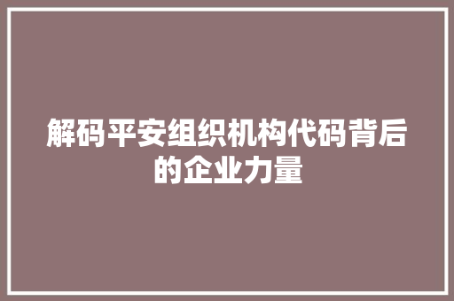 解码平安组织机构代码背后的企业力量