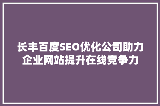 长丰百度SEO优化公司助力企业网站提升在线竞争力