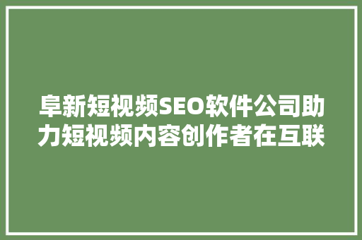 阜新短视频SEO软件公司助力短视频内容创作者在互联网浪潮中脱颖而出