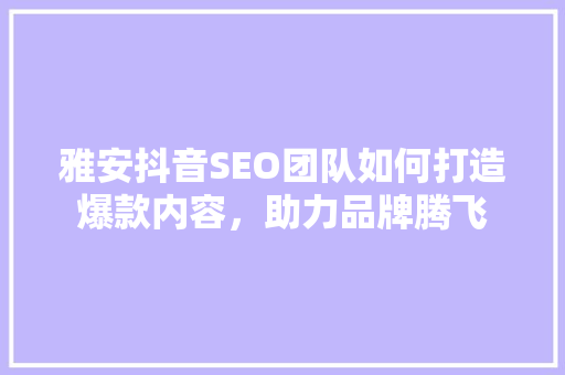雅安抖音SEO团队如何打造爆款内容，助力品牌腾飞  第1张