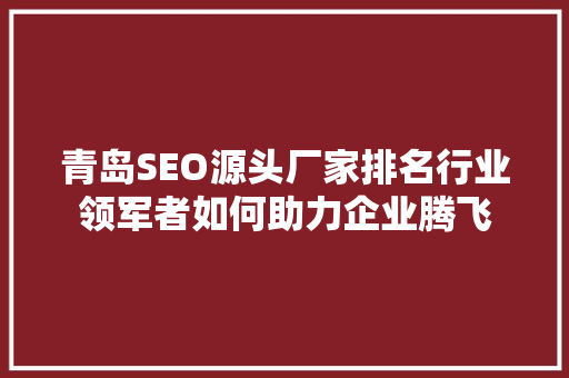 青岛SEO源头厂家排名行业领军者如何助力企业腾飞