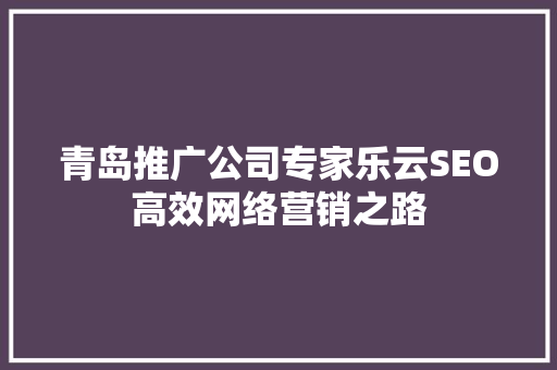 青岛推广公司专家乐云SEO高效网络营销之路