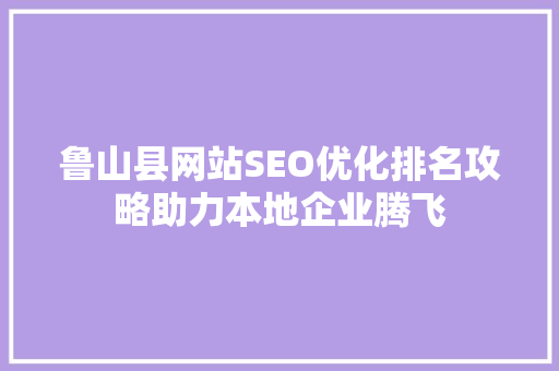 鲁山县网站SEO优化排名攻略助力本地企业腾飞