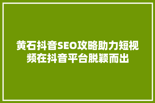 黄石抖音SEO攻略助力短视频在抖音平台脱颖而出