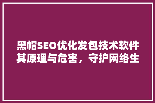 黑帽SEO优化发包技术软件其原理与危害，守护网络生态安全
