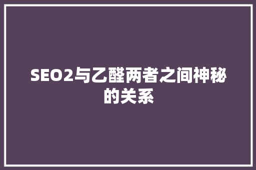 SEO2与乙醛两者之间神秘的关系
