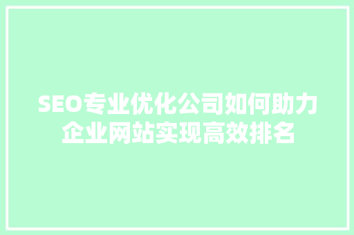SEO专业优化公司如何助力企业网站实现高效排名
