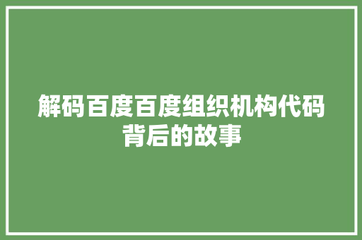 解码百度百度组织机构代码背后的故事