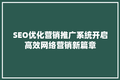 SEO优化营销推广系统开启高效网络营销新篇章