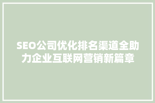 SEO公司优化排名渠道全助力企业互联网营销新篇章