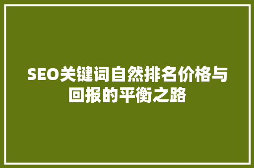 SEO关键词自然排名价格与回报的平衡之路