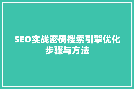SEO实战密码搜索引擎优化步骤与方法
